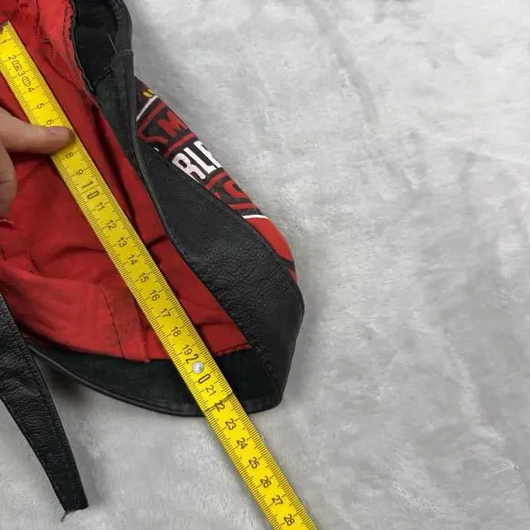 VTG Harley Davidson Red Do Rag Bandana Headwrap Leather Trim Motorcycle Gear Y2K - Picture 10 of 11